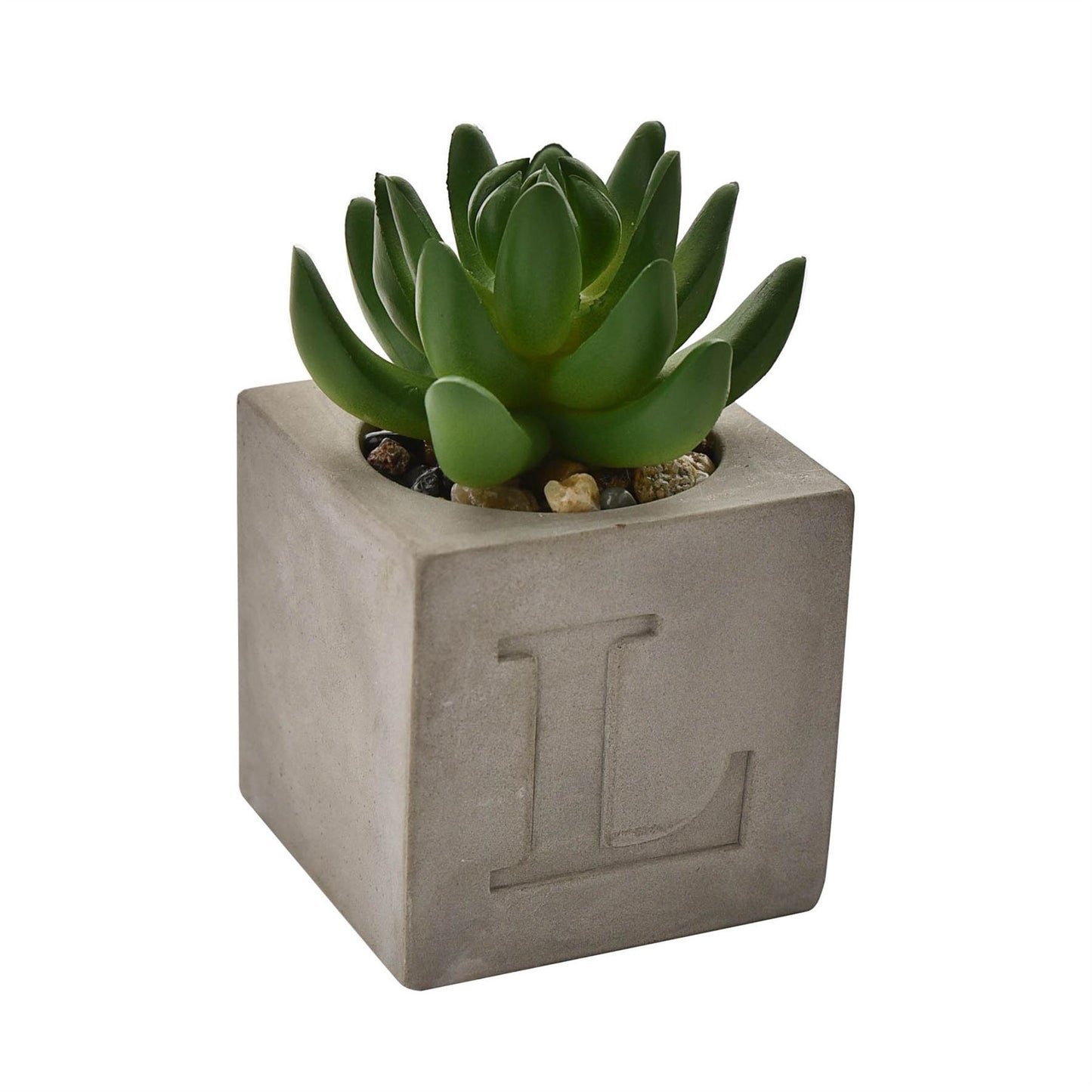 Hestia Set of 4 Faux Plants in a Cement Pot "Love" 6 x 6 cms