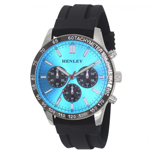 Henley Mens Polished Sports Silicone Watch Silver/Blue H02223.6