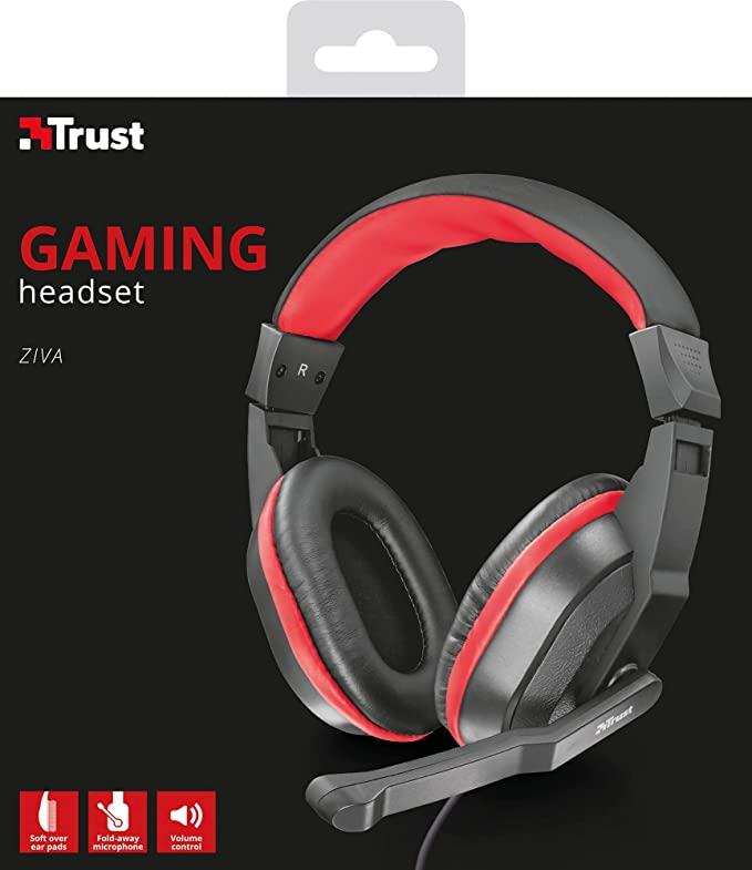 Trust Gaming Ziva Over-Ear Gaming Headphones with Retractable Microphone, Black / Red (30 PC Carton)