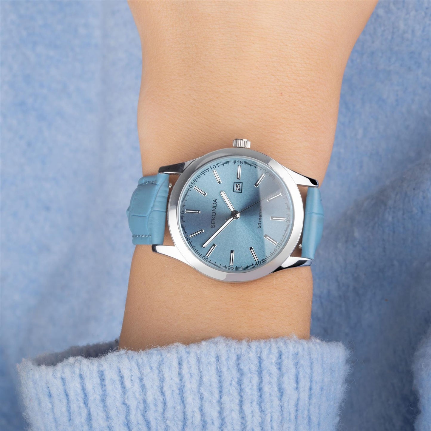 Sekonda Taylor Ladies Dated 34mm Blue Dial with Blue Leather Strap Watch 40548