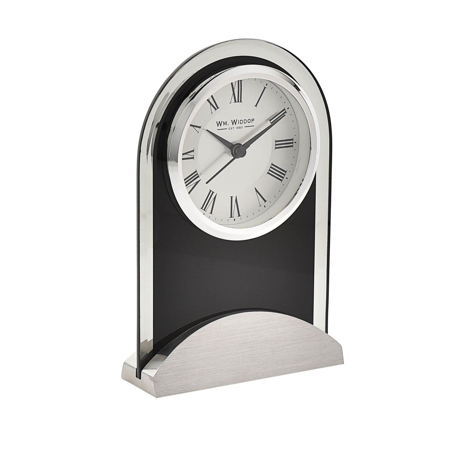 Wm.Widdop Glass Panel Aluminium Base Mantel Clock W2911-12 Available Multiple Colour