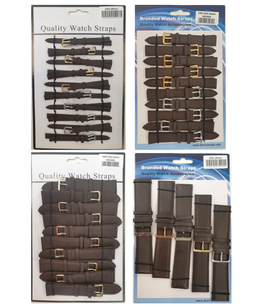 Brown Leather Watch Straps Pk10 available sizes 6mm - 24mm 1001BR