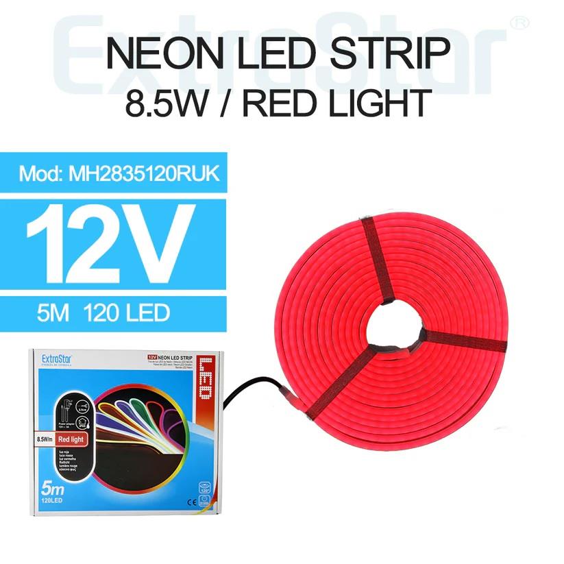 Neon LED Strip 5M Cable with Power Adapter, 8.5W/M, Red Light AMH2835120RUK