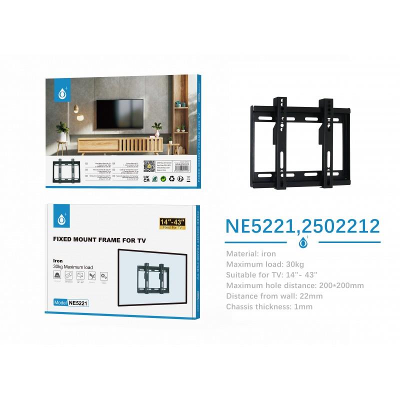 Fixed Iron Wall Mount Frame for TV 14''-43'', MAX 30kg, Black
