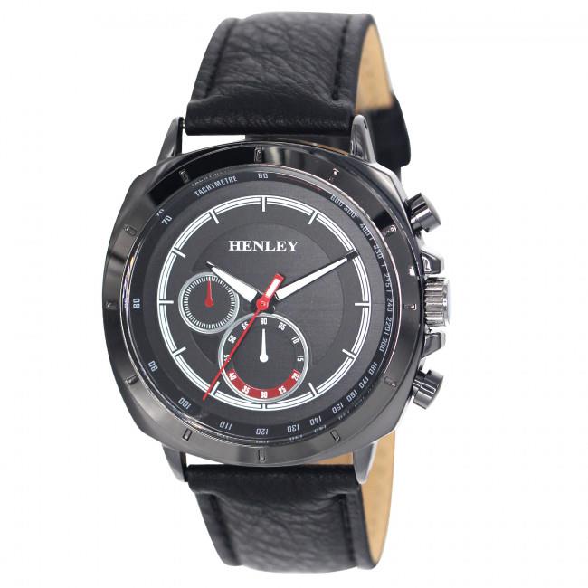 Henley Mens Polished Sports Leather Strap Watch H02214 Available Multiple Colour