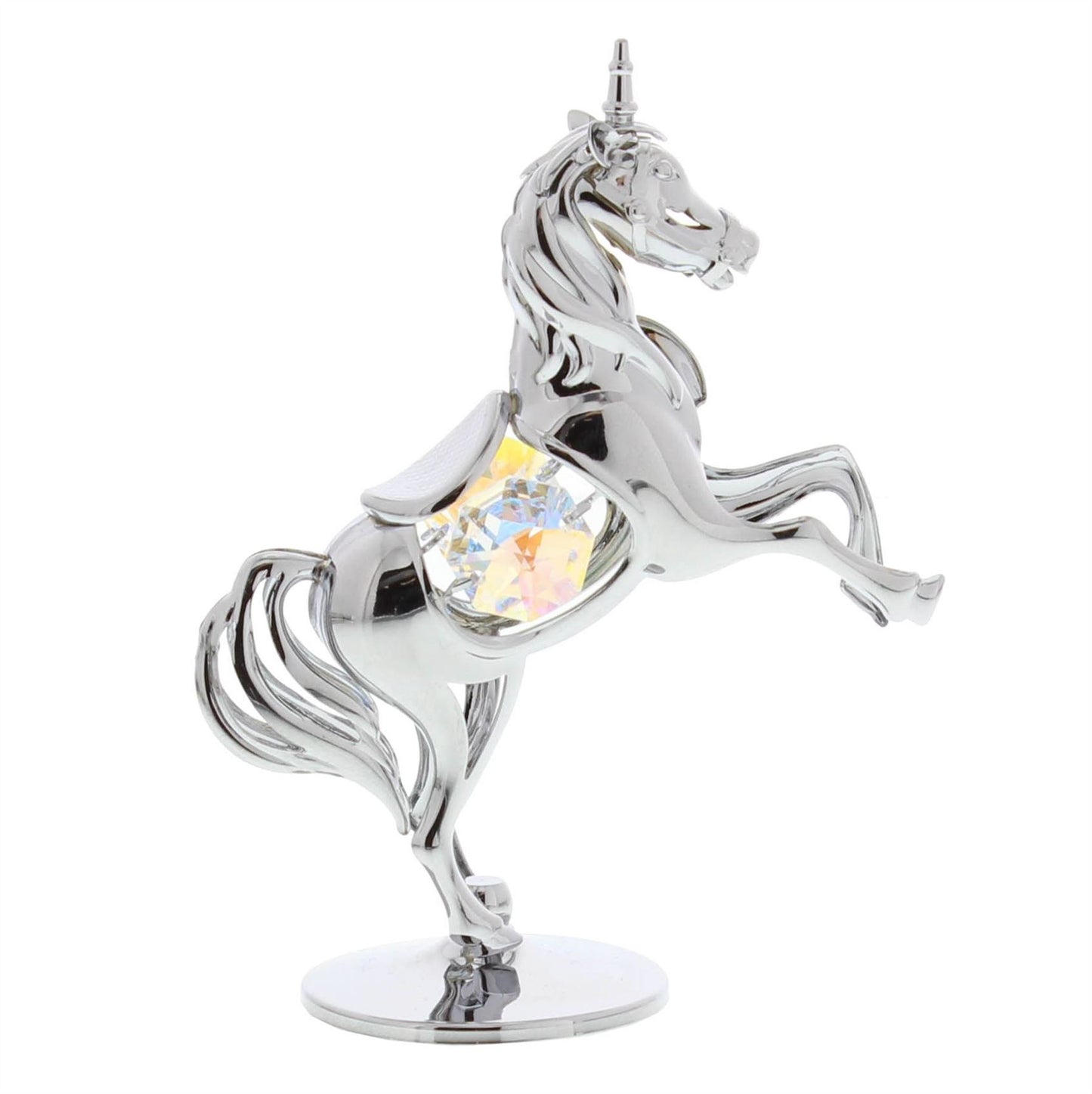 Crystocraft Chrome Plated Unicorn Ornament With Crystal