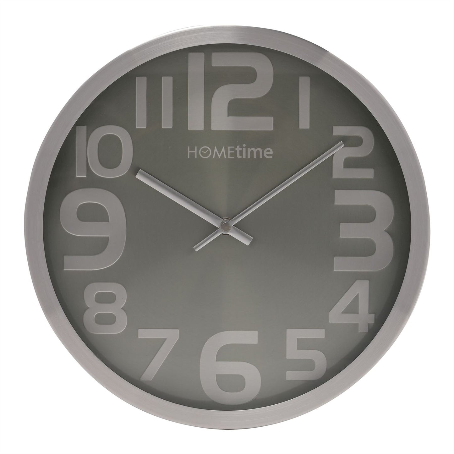 Hometime Round Wall Clock with Large Silver Arabic Numbers Black 30cm