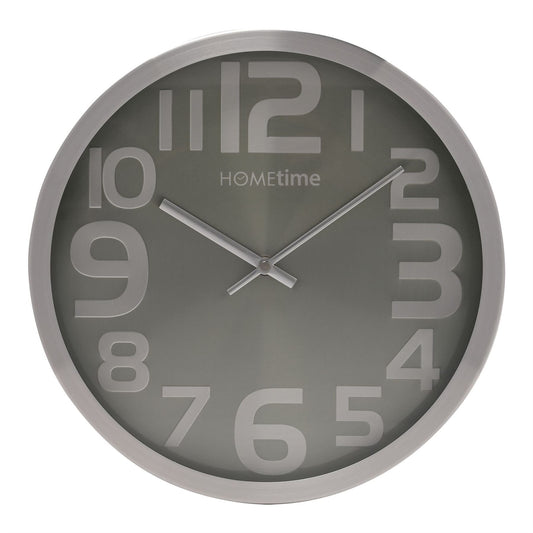 Hometime Round Wall Clock with Large Silver Arabic Numbers Black 30cm
