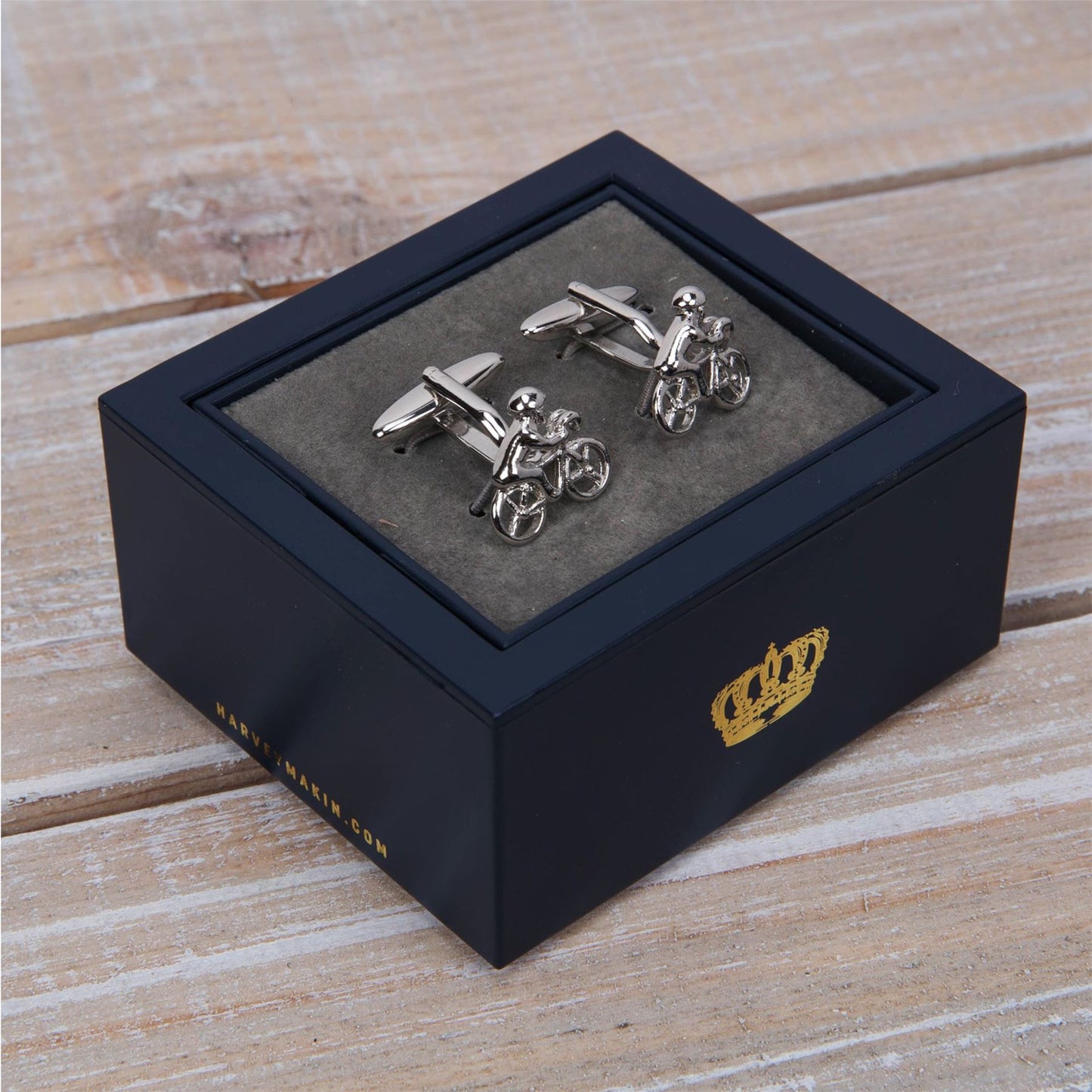 Harvey Makin Rhodium Plated Cufflinks Cyclist