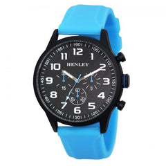 Henley Mens Black Sports Silicone Watch Blue H02224.6