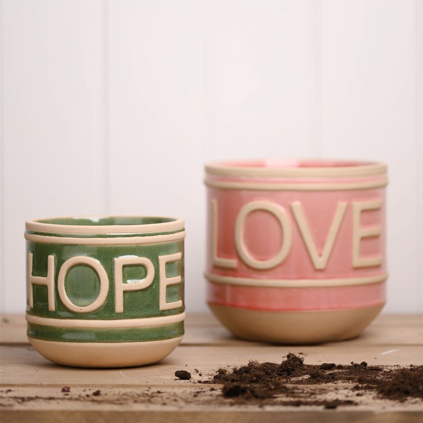 Country Living Set of 2 Ceramic Planters Love & Hope