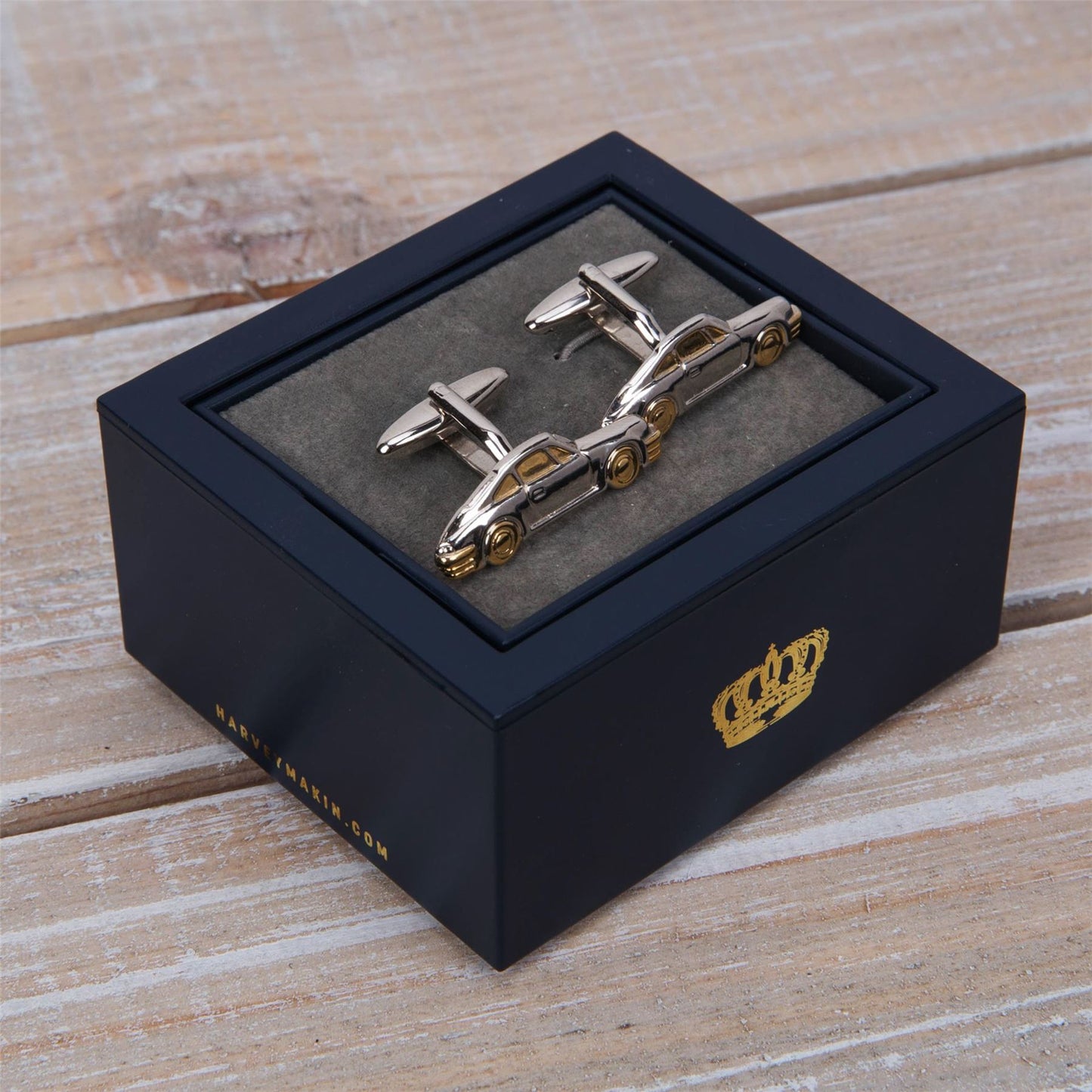 Harvey Makin Rhodium Plated Cufflinks Silver/Gold Cars