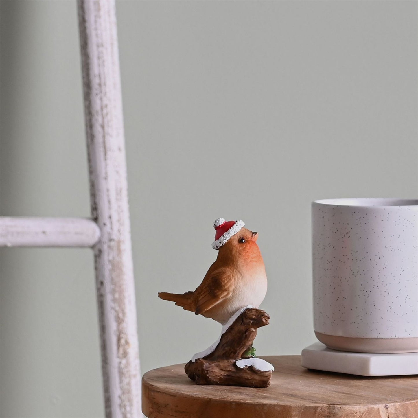 Christmas Robin Figurine on a Frosted Branch