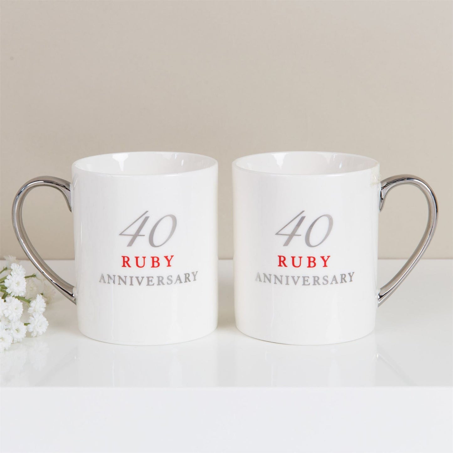 Amore Set of 2 Porcelain Mugs - 40th Anniversary