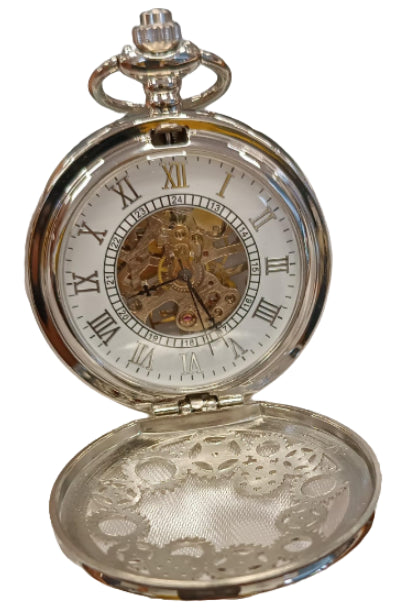 Mens & Ladies Mechanical Hand Winding Half Hunter Steampunk Silver Pocket Watch