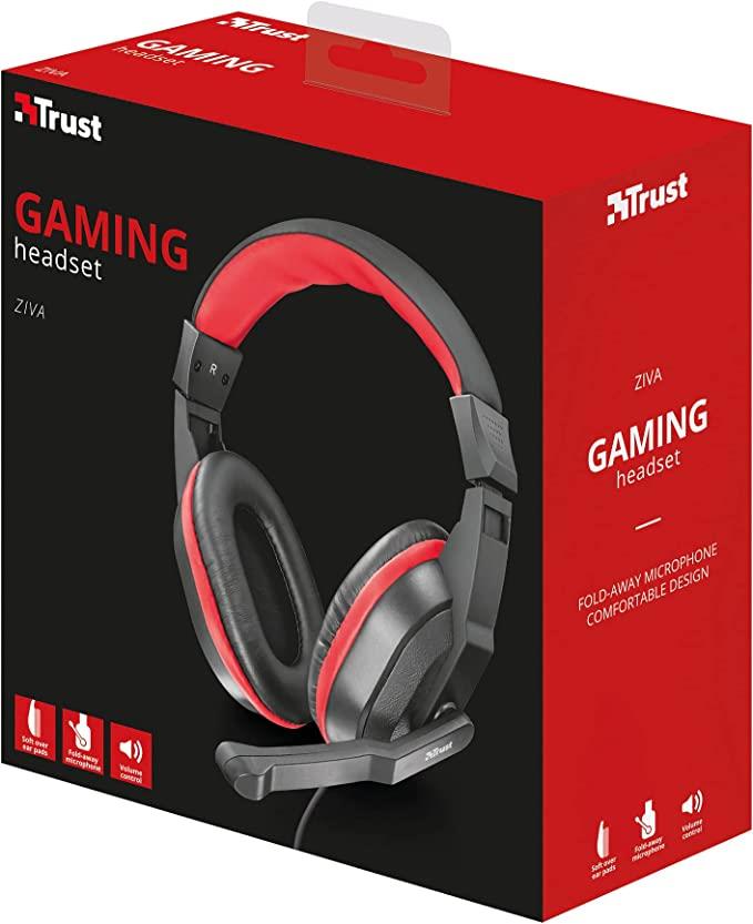 Trust Gaming Ziva Over-Ear Gaming Headphones with Retractable Microphone, Black / Red (30 PC Carton)