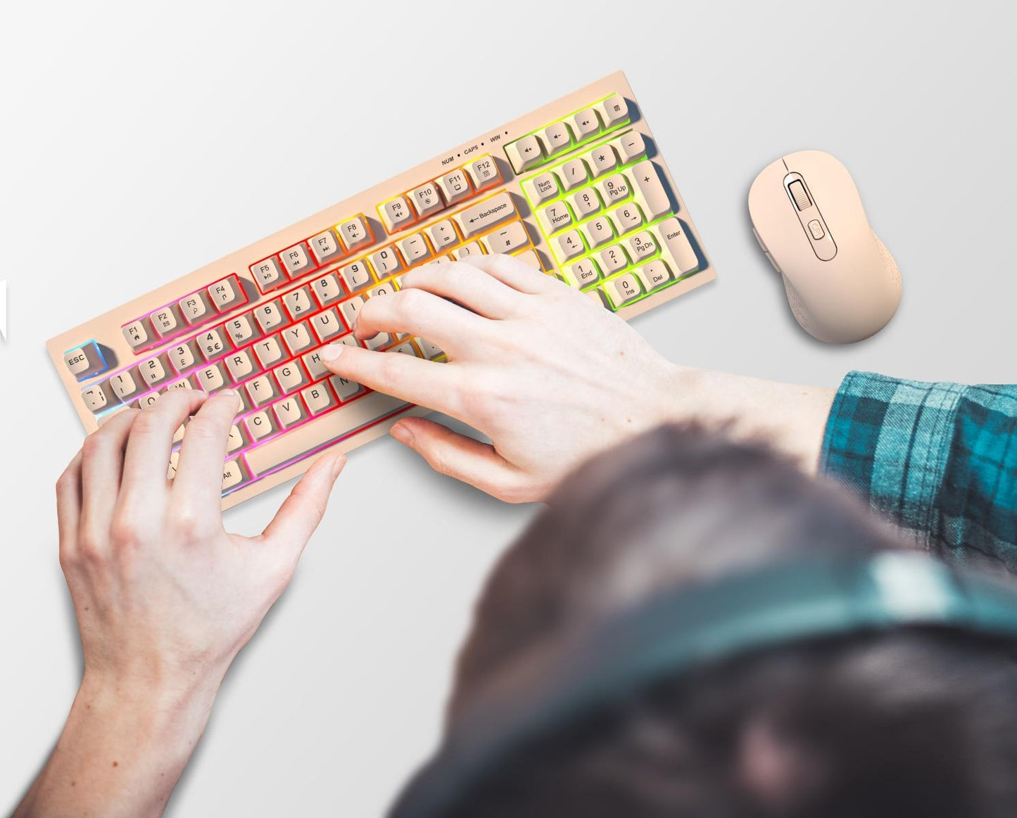 Wyeflow Wireless Gaming RGB Backlit Keyboard - Beige
