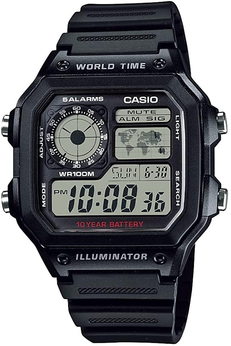 Casio Mens Digital World Time Alarm Rubber Strap Watch Available Multiple Colour