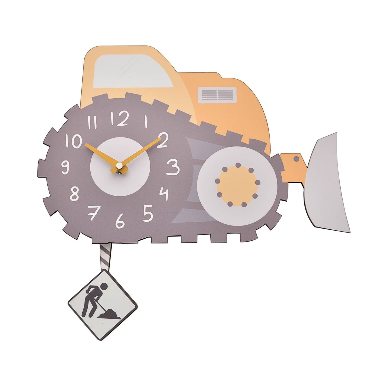 Hometime Childrens Wooden Digger Wall Clock with Pendulum