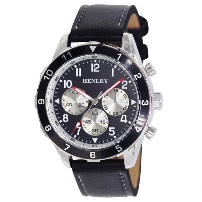 Henley Mens Multi Eye Classic Sports Leather Strap Watch H02213 Available Multiple Colour