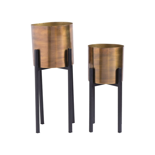 Country Living Set of 2 Iron Planters on Stands Gold & Bronze