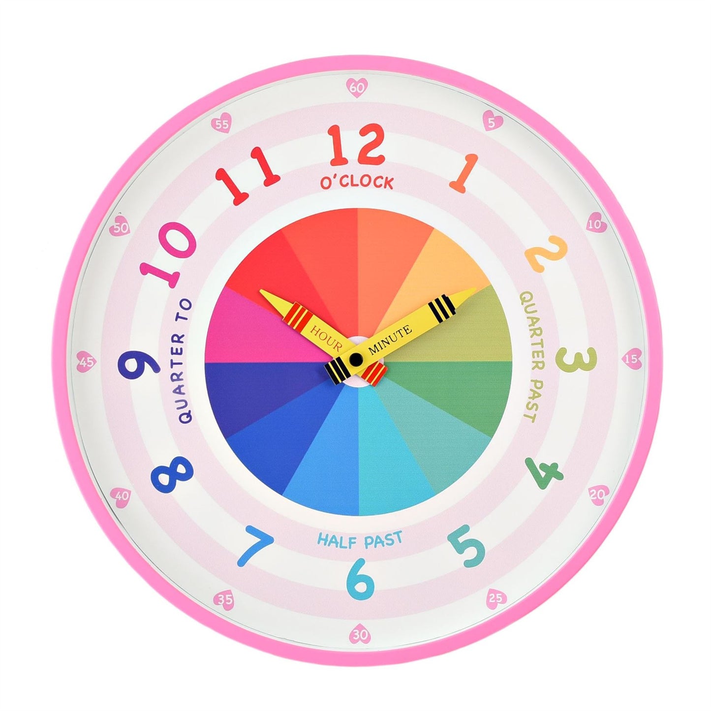 Hometime Childrens Tell the Time Wall Clock - Pink 30cm