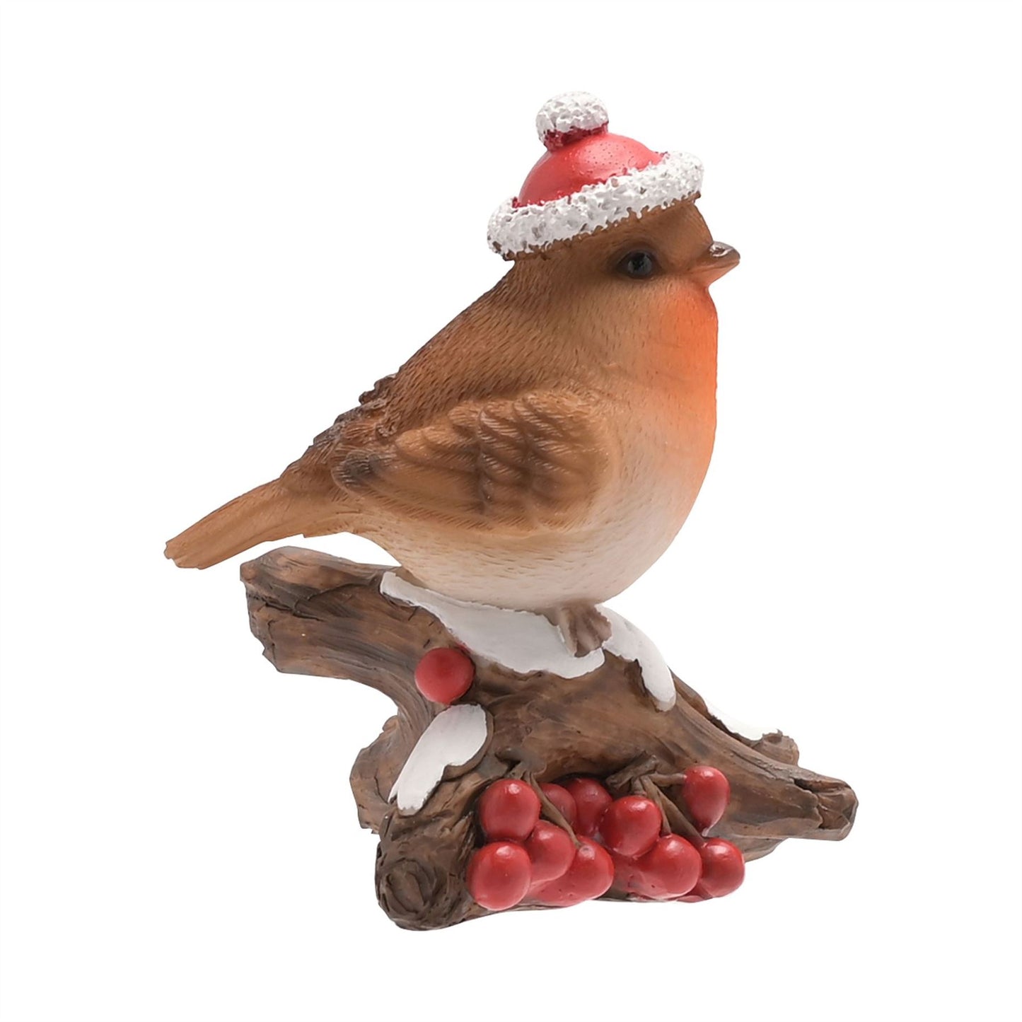 Christmas Robin Figurine on a Branch with Berries