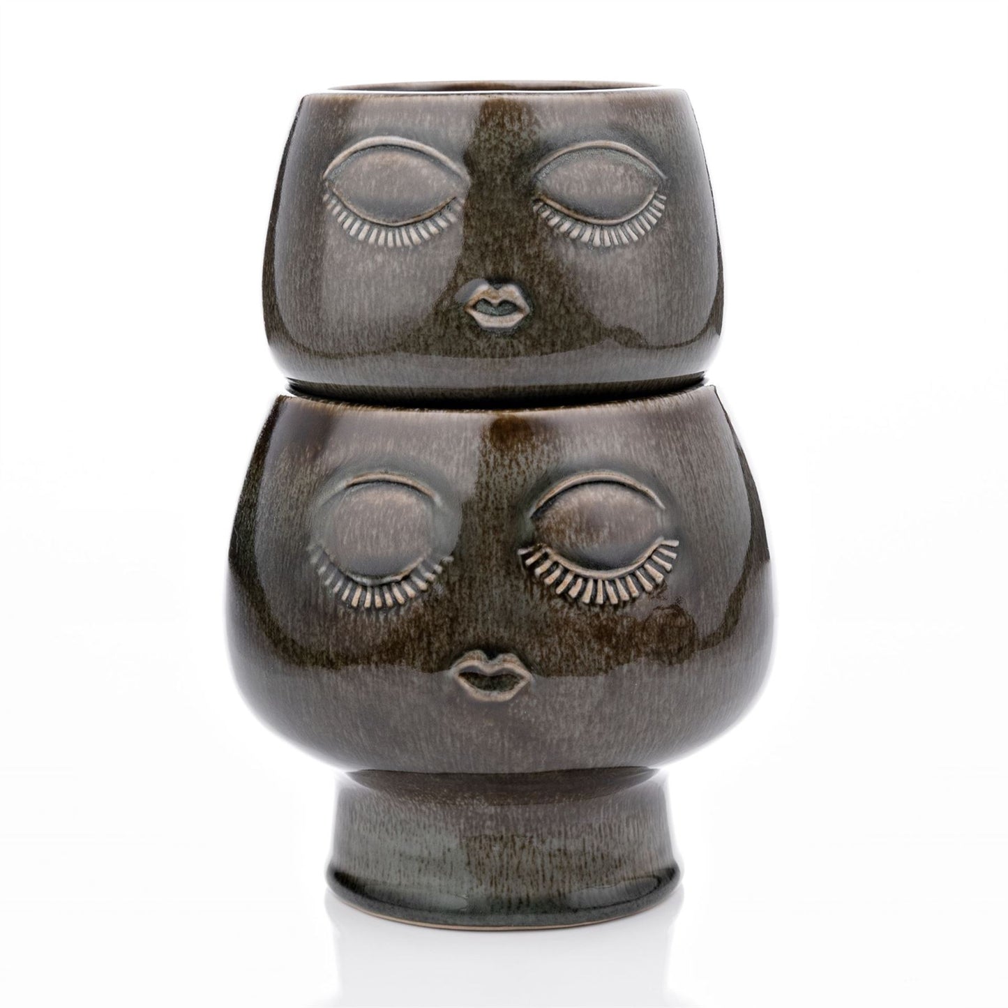 Set of 2 Ceramic Face Planters 14cm & 12cm