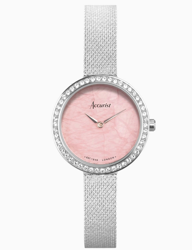 Accurist Ladies Silver Case & Stainless Steel Bracelet with Rose Quartz Dial Watch 28mm