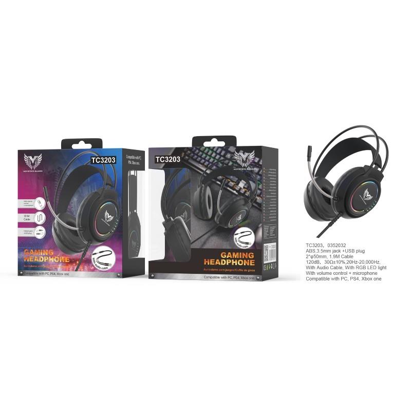 MTK Gaming Headphone with Mic & Volume Control, Coloured RGB Light, 3.5 Audio Adapter included, Compatible with PC/PS4/Xbox One
