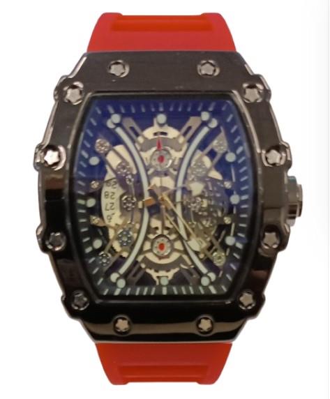 New Rubber Gents Solid Fashion Quartz Movement Screw Decoration Skeleton Dial Rubber Strap Watch Available Multiple Colour