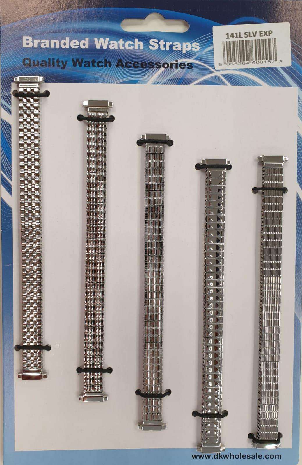 Gents And Ladies Metal Chrome Expander Watch Straps 5 Pk Available in Silver Tone 141GL