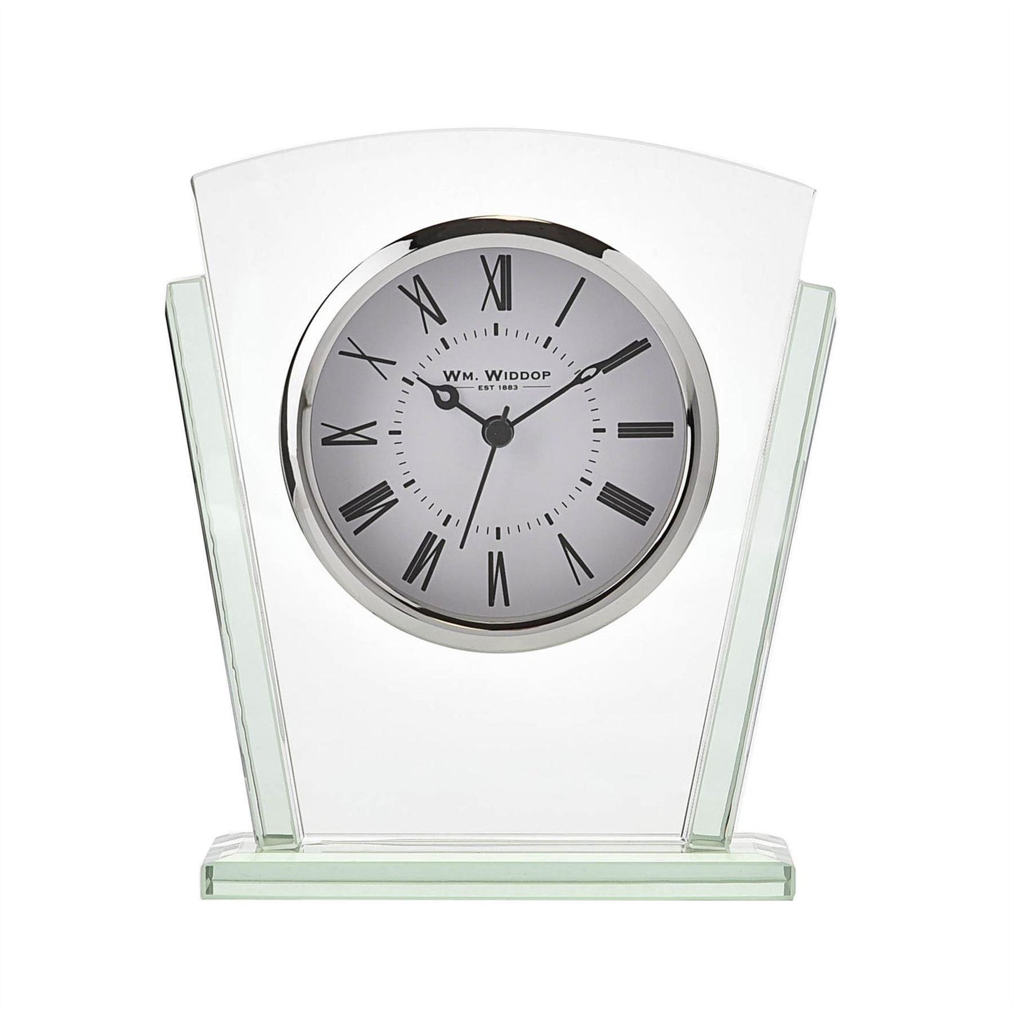 Wm. Widdop 2 Layered Silver Bezel Glass Mantel Clock W2707