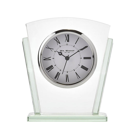 Wm. Widdop 2 Layered Silver Bezel Glass Mantel Clock W2707