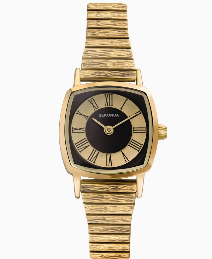 Sekonda Ladies 1970s Gold Case & Bracelet with Black Dial Watch