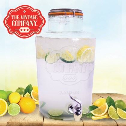 7.6L Airtight Glass Jar W/ Tap & Clip on Lid (Carton of 3)