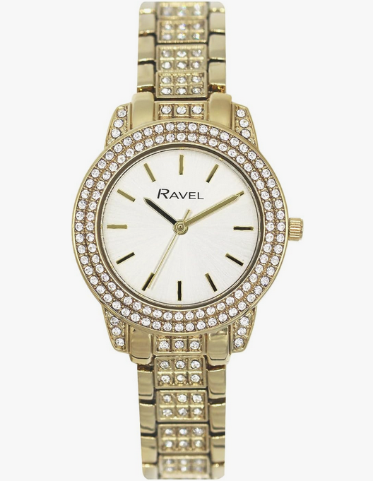 Ravel Plus Women's Round Cased Stone Set Jewellery Gold Dress Watch