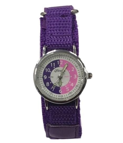 Olivia Children's Girls Analogue Classic Quartz Time Teacher Watch with Velcro Strap TOC149 - CLEARANCE NEEDS RE-BATTERY