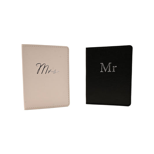 Amore Set of 2 Passport Holders Black & White - 'Mr & Mrs'