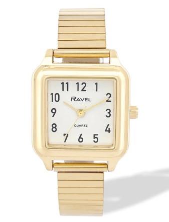 Ravel Ladies Basic Easy Read Square Dial Stainless Steel Expander Bracelet Watch Available Multiple Colour