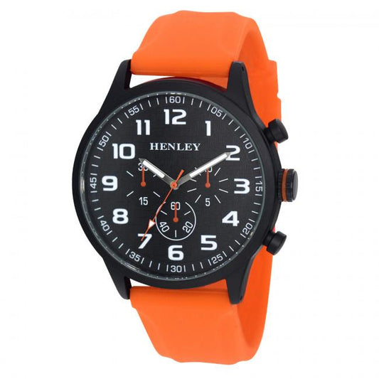 Henley Mens Black Sports Silicone Watch Orange H02224.8