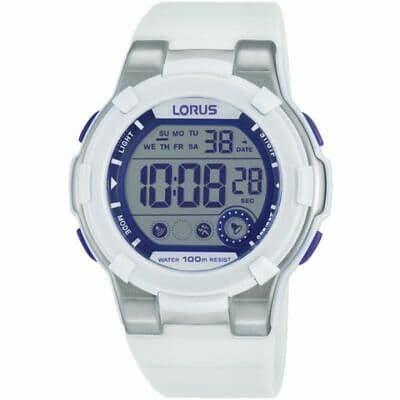 Lorus Ladies Mens Sports Chronograph Digital White Rubber Strap Watch R2359KX9 NEEDS BATTERY