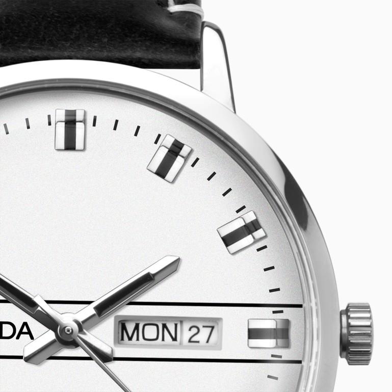 Sekonda Mens Originals Silver Case & Black Leather Strap with Day Date Silver Dial Watch
