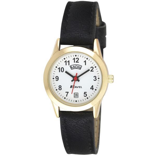 Ravel Mens Gilt Day/Date  Faux Leather Strap Watch + Ravel Womens Gilt Day/Date  Faux Leather Strap Watch R0706.19.1+R0706.19.2