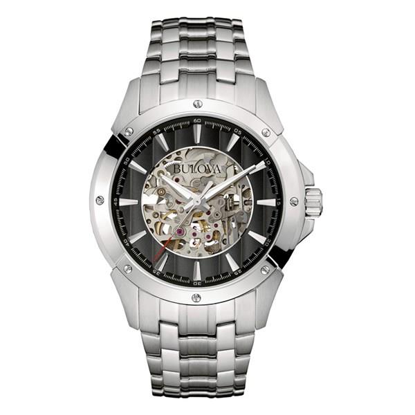 Bulova Mens Stainless Steel Automatic Skeleton Bracelet Watch 96A170