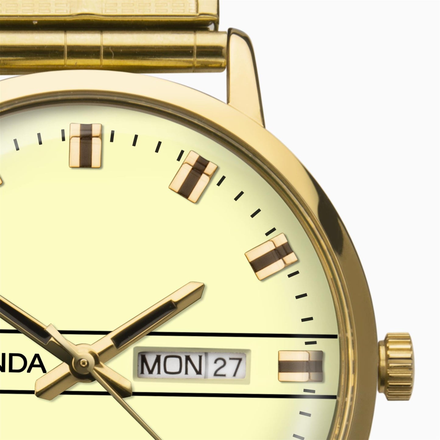 Sekonda Mens Day Date Cream Dial & Stainless Steel Gold Plated Expander Bracelet Watch 1952