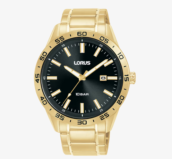 Lorus Mens sports Black Sunray with Gold Coloured Bracelet watch