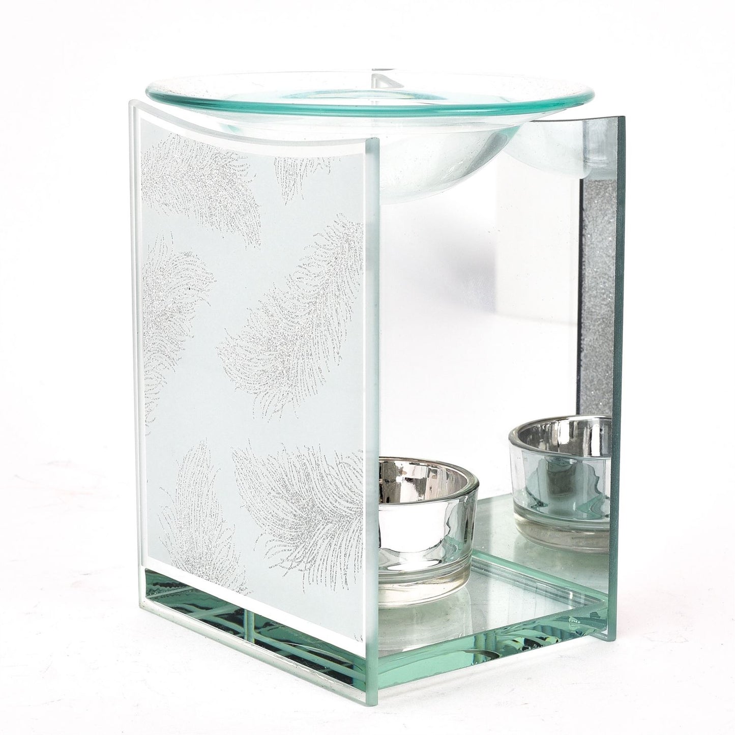 Hestia Glass Grey Feathers Print Oil Burner