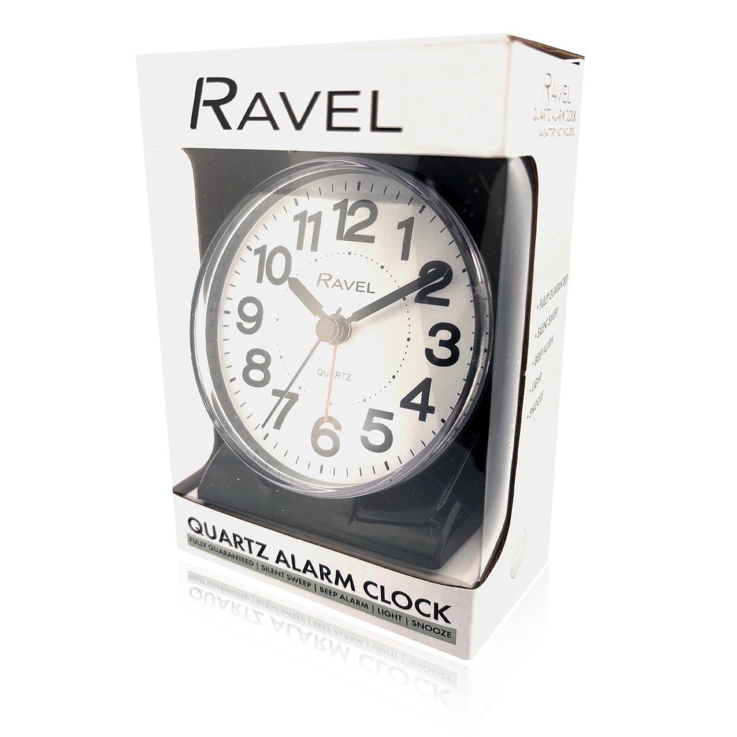 Ravel Bedside Quartz Mid Sized Bold Black Numbers Alarm Clock RC053