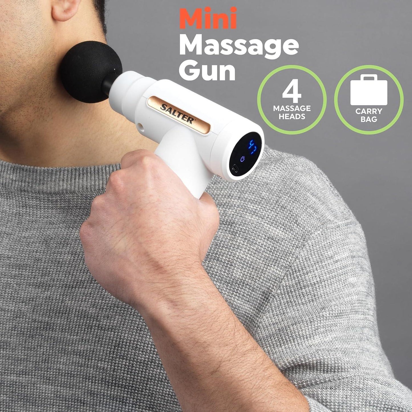 Salter Mini Massage Gun Electric Handheld, Rechargeable, 6 Intensity/Speeds, Includes Carry Bag